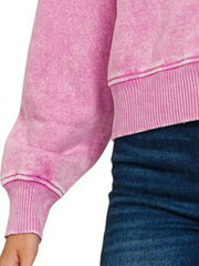 Zenana Acid Wash Fleece Drawstring Cropped Hoodie