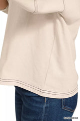 Zenana Balloon Sleeve Top with Contrast Stitching