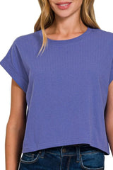 Zenana Cotton Folded Sleeve Top