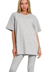 Zenana Cotton Round Neck Top & Legging Set