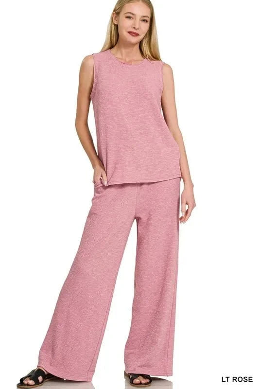 Zenana Cotton Slub Tank and Pants Set