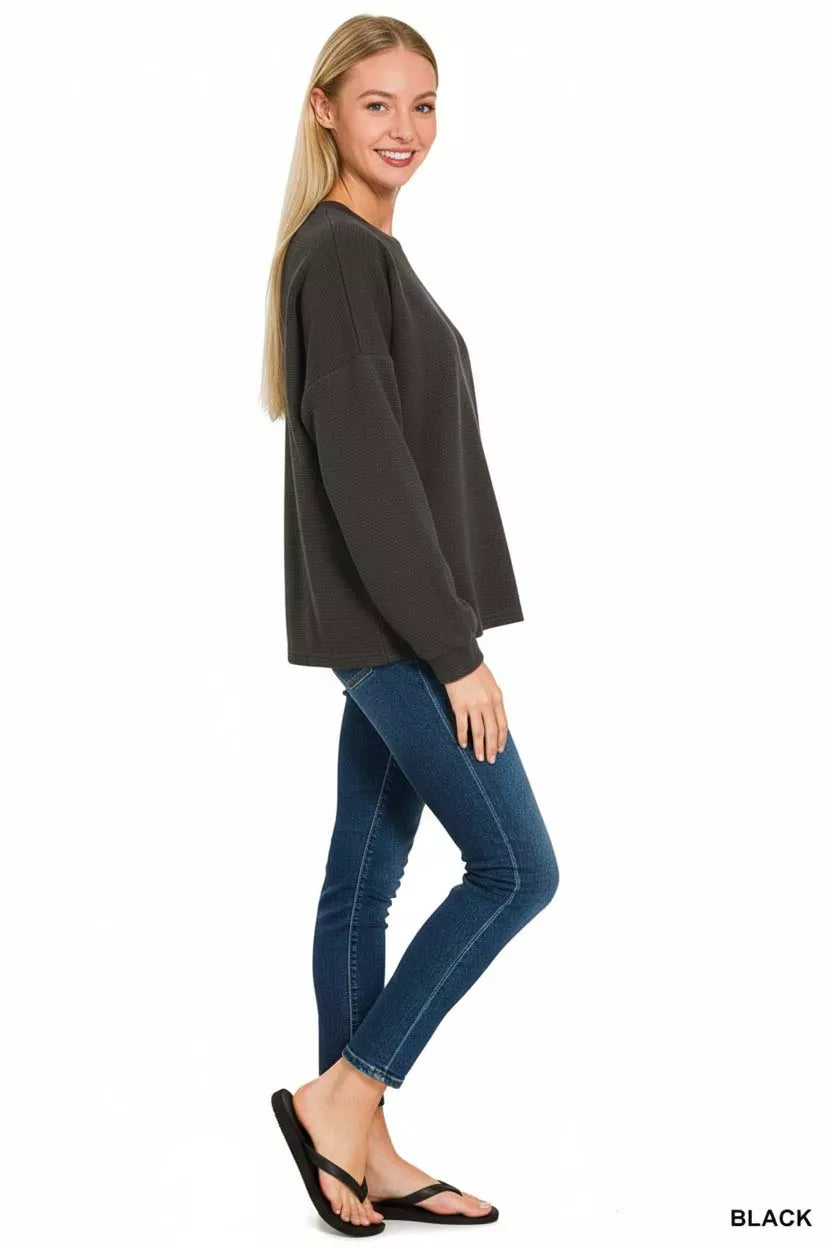 Zenana Double Knit Round Neck Long Sleeve Top