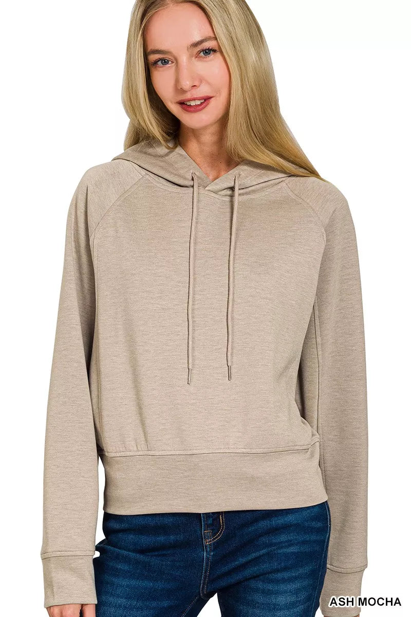 Zenana Drawstring Scuba Hoodie ASH MOCHA / S