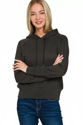 Zenana Drawstring Scuba Hoodie BLACK / S