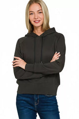 Zenana Drawstring Scuba Hoodie BLACK / S