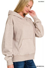 Zenana Fleece Acid Wash Kangaroo Pocket Hoodie