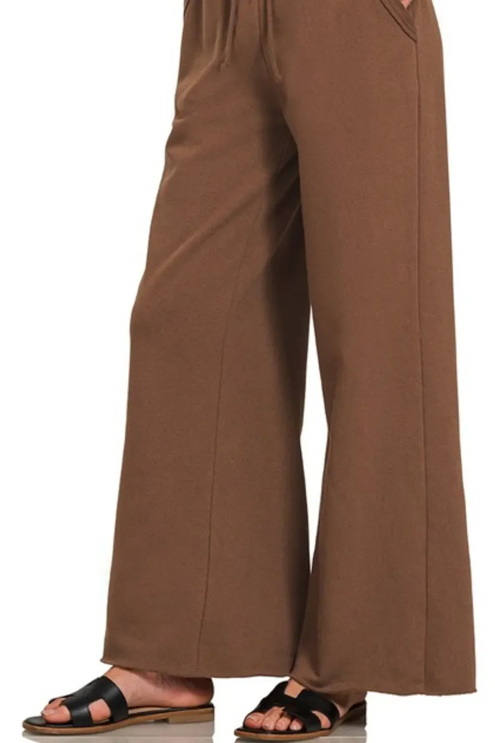 Zenana Fleece Exposed Seam Wide Leg Sweatpants
