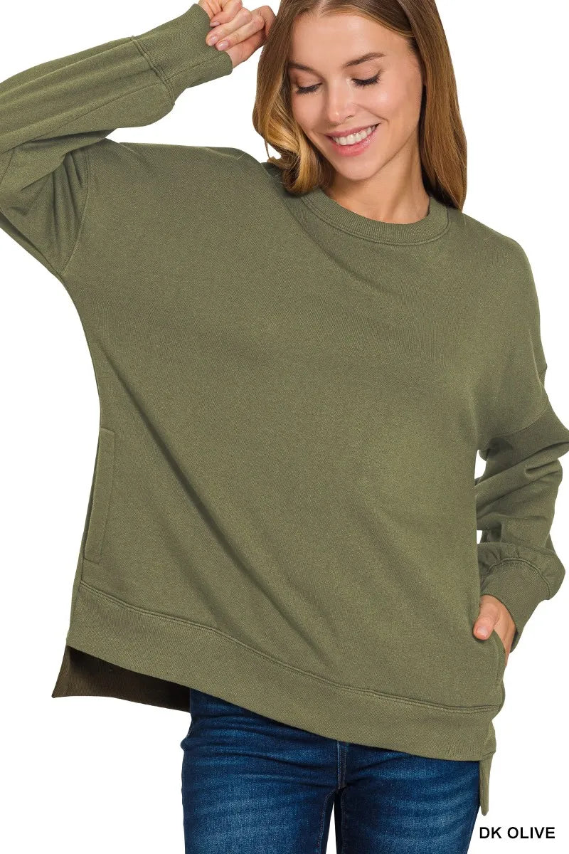 Zenana Fleece Hi-low Boyfriend Sweatshirts with Pockets