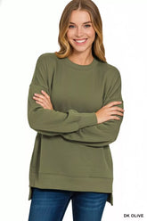 Zenana Fleece Hi-low Boyfriend Sweatshirts with Pockets DK OLIVE / S