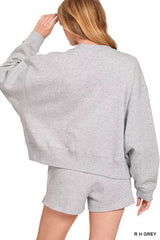 Zenana Fleece Round Neck Sweatshirt and Shorts Set