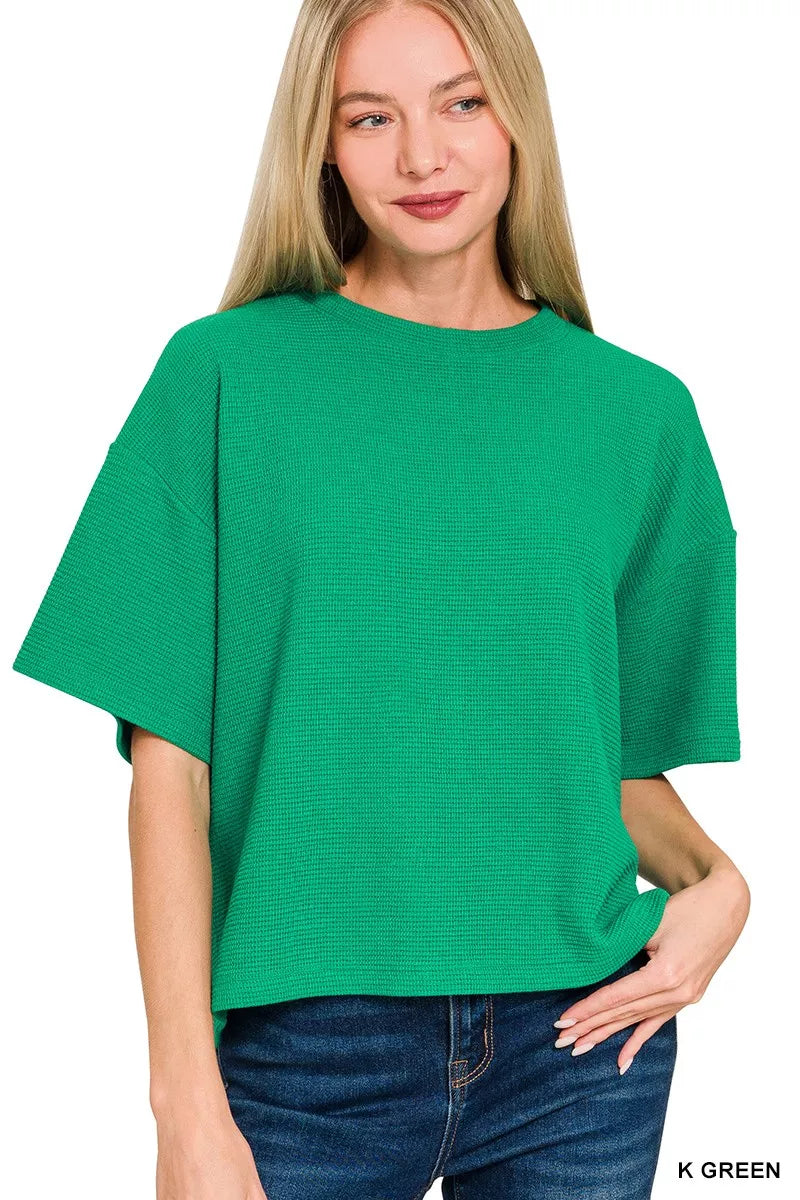 Zenana Full Size Double Knit Side Slits Hi Low Short Sleeve Top Plus Size K GREEN / S