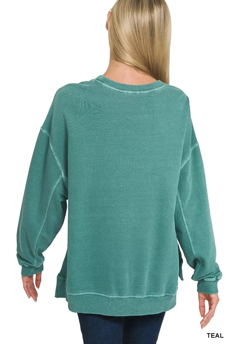 Zenana Full Size French Terry Pigment Dye & Enzyme Washing Pullover Plus Size