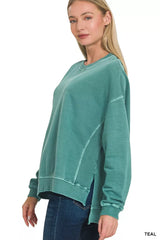 Zenana Full Size French Terry Pigment Dye & Enzyme Washing Pullover Plus Size