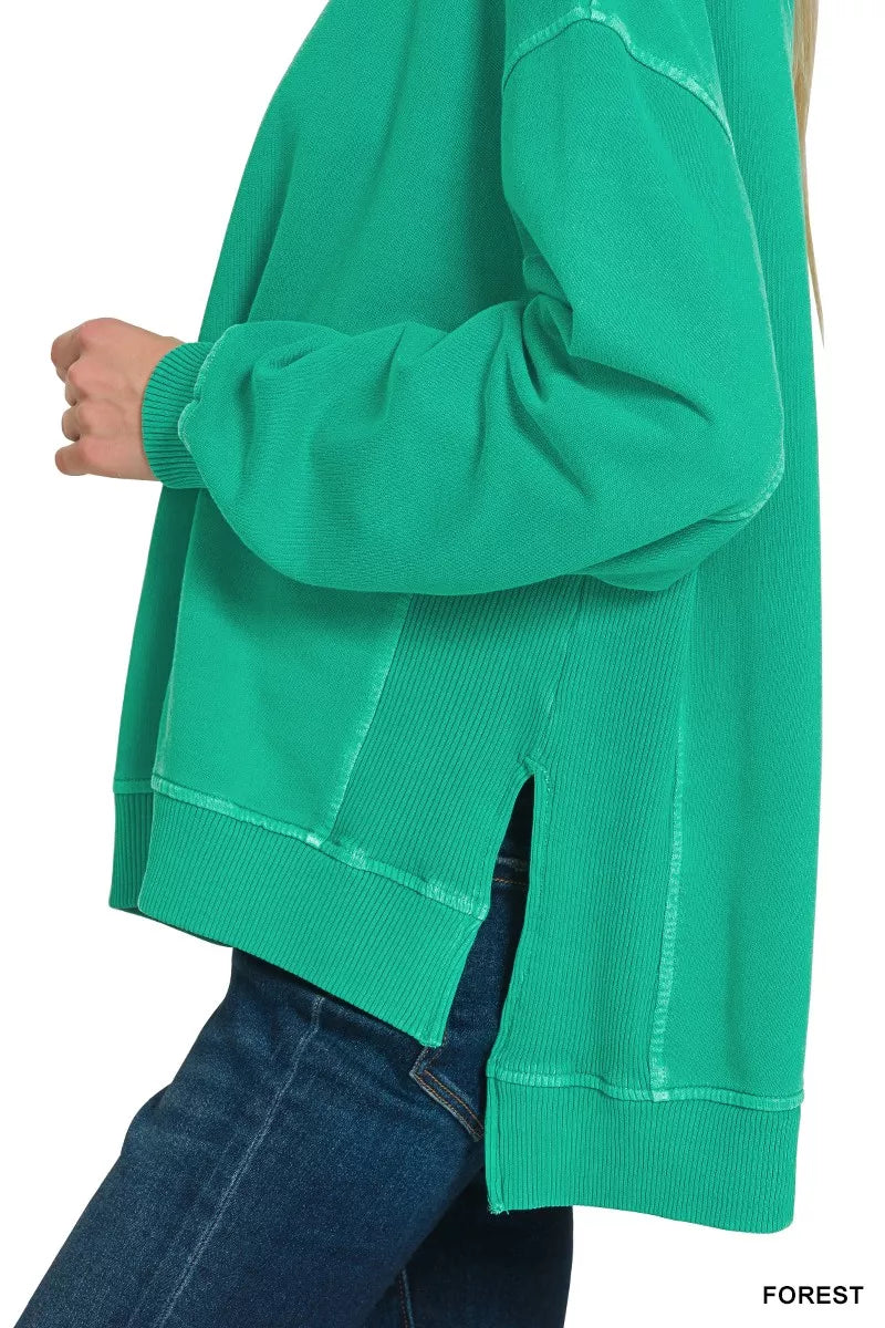 Zenana Full Size French Terry Pigment Dye & Enzyme Washing Pullover Plus Size