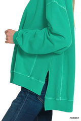 Zenana Full Size French Terry Pigment Dye & Enzyme Washing Pullover Plus Size