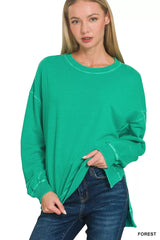 Zenana Full Size French Terry Pigment Dye & Enzyme Washing Pullover Plus Size FOREST / S