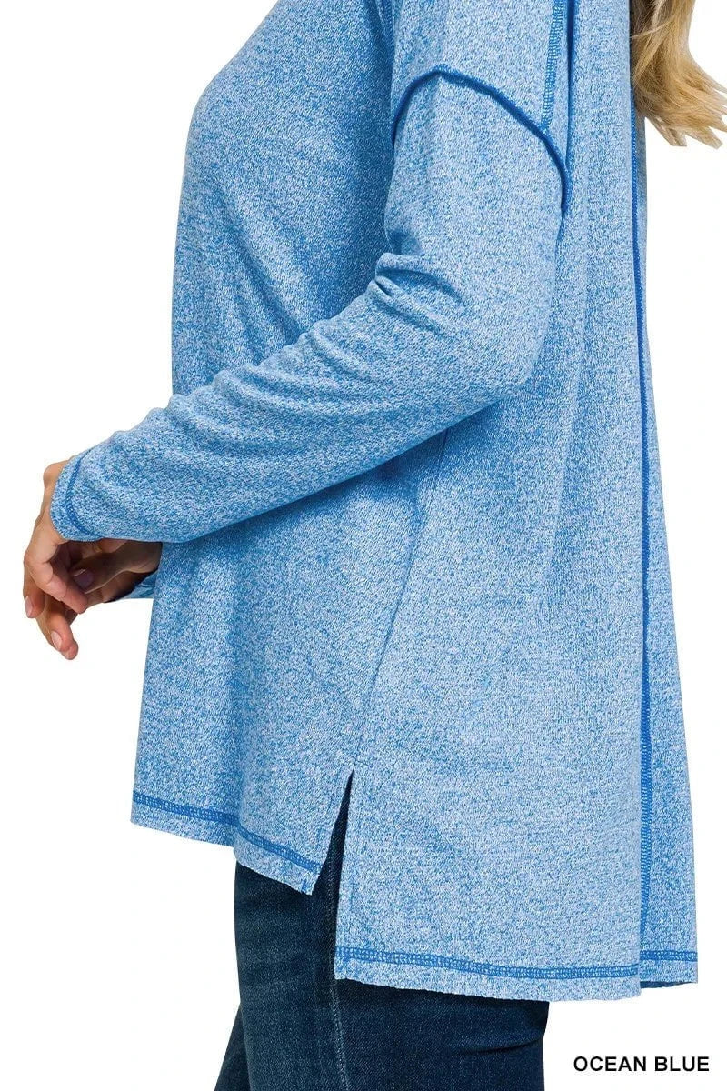 Zenana Full Size Melange Hacci Exposed Seam Hi-low Tee Plus Size