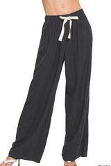 Zenana Linen Drawstring Pants BLACK / S