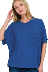 Zenana Oversized Ribbed Round Neck Short Sleeve Tee LT NAVY / S