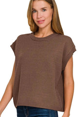 Zenana Oversized Viscose Sweater Vest BROWN / S/M