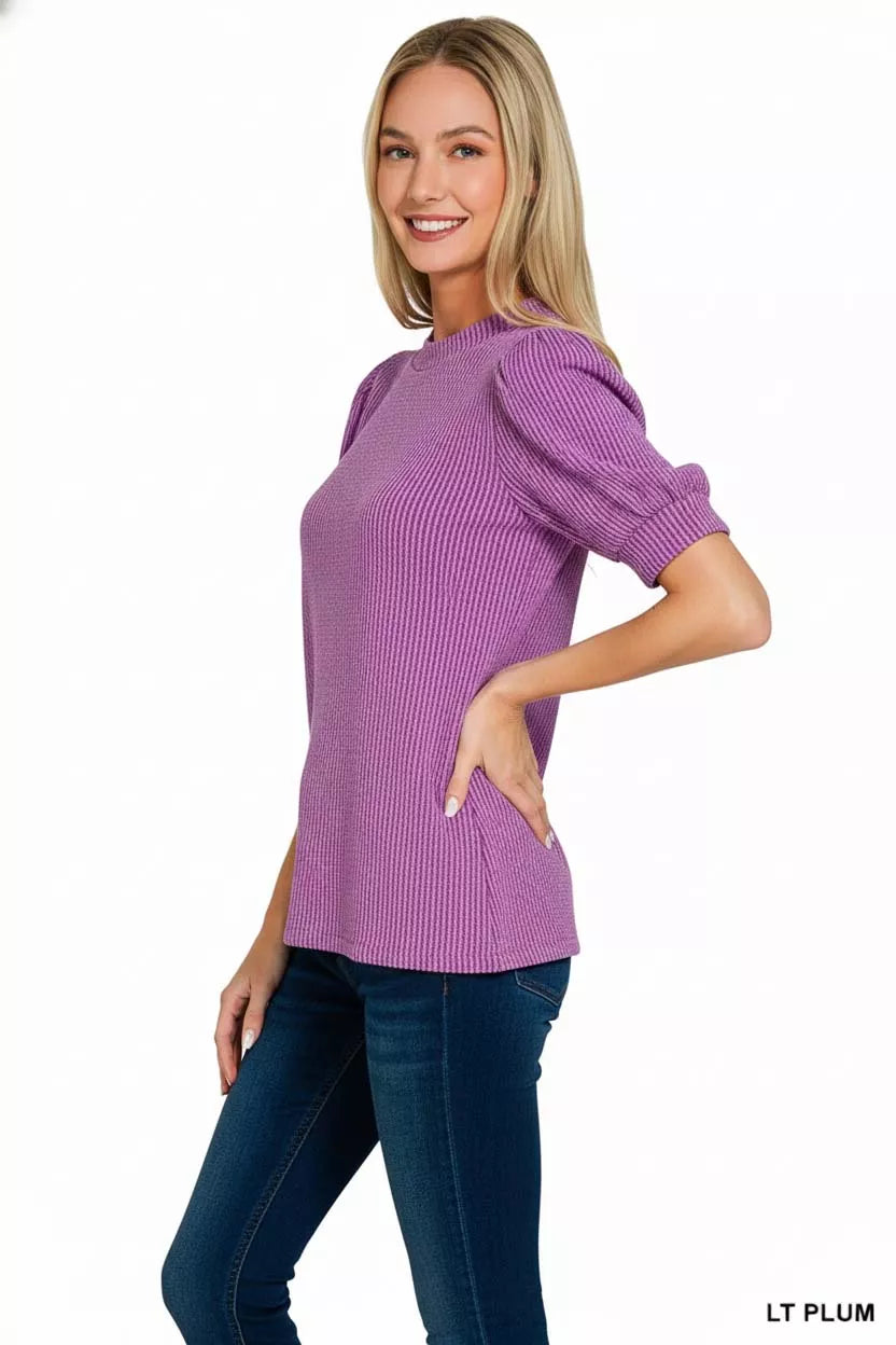 Zenana Raised Rib Puff Sleeve Top