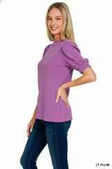 Zenana Raised Rib Puff Sleeve Top