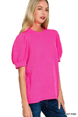 Zenana Raised Rib Puff Sleeve Top