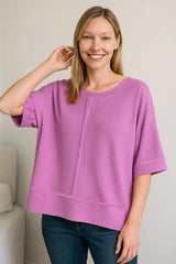 Zenana Ribbed Boat Neck 3/4 Sleeve Top MAUVE / S/M