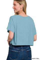 Zenana Ribbed Round-Neck Crop T-Shirt