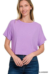 Zenana Ribbed Round-Neck Crop T-Shirt B LAVENDER / S