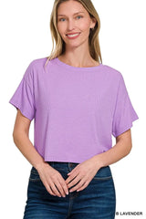 Zenana Ribbed Round-Neck Crop T-Shirt B LAVENDER / S