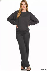 Zenana Scuba Crewneck Pullover and Pants Set