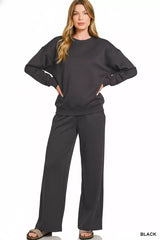 Zenana Scuba Crewneck Pullover and Pants Set