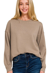 Zenana Scuba Round-neck Sweatshirts COCOA / S