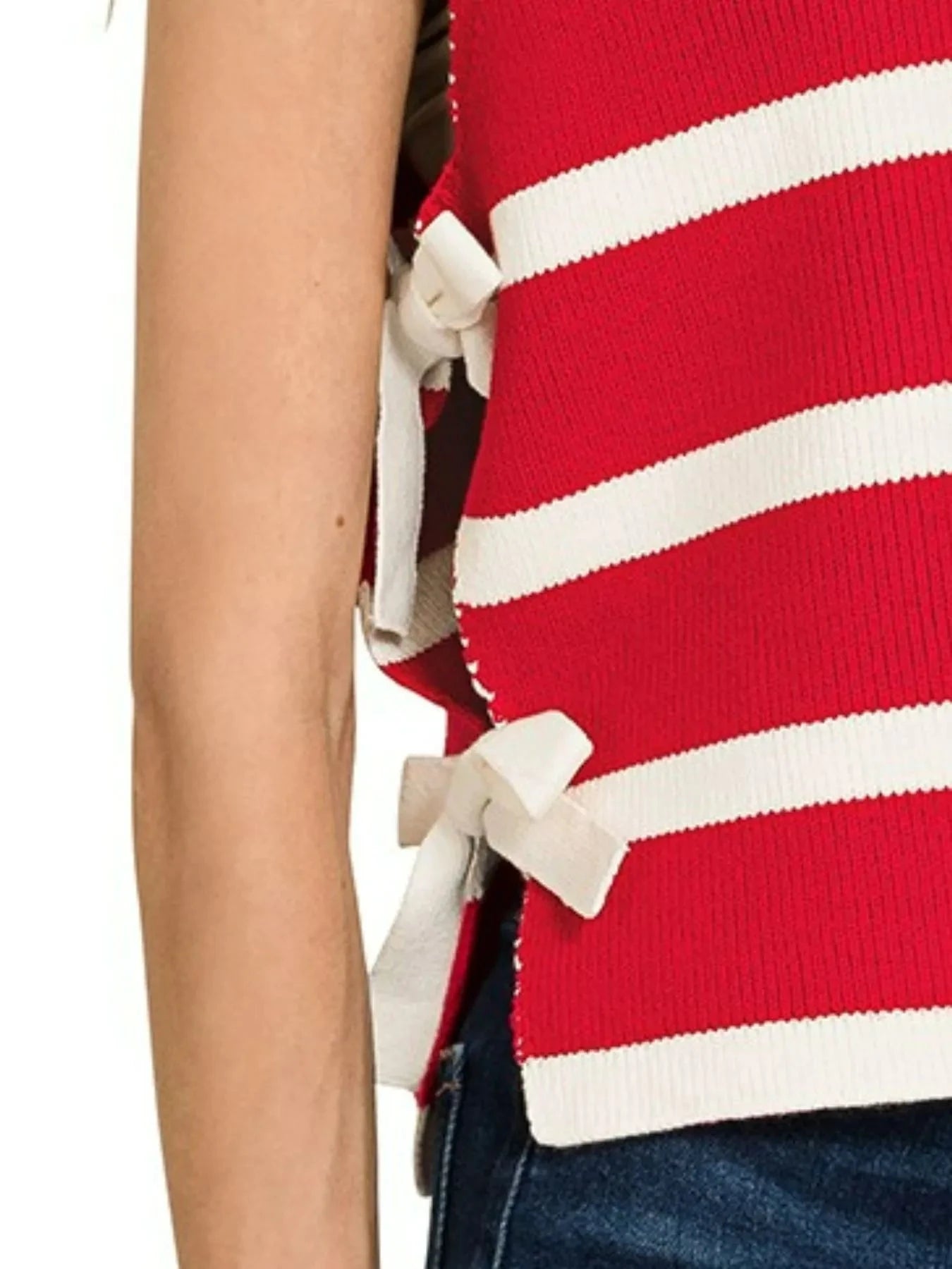 Zenana Side Tie Stripe Sweater Vest