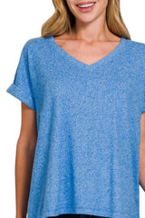 Zenana Soft Melange Hacci V-neck Tee