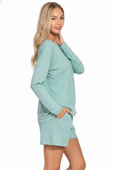 Zenana Soft Melange Long Sleeve Tee and Shorts Set