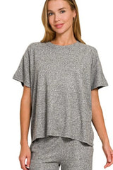 Zenana Soft Melange Short Sleeve Tee & Long Pants Set