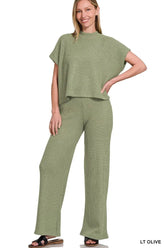 Zenana Sweater Boxy Top & Long Pants Set LT OLIVE / S