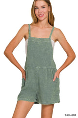 Zenana Washed Double Gauze Tie Back Rompers ASH JADE / S