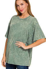 Zenana Washed Short Sleeve Top ASH JADE / S/M