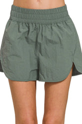 Zenana Windbreaker Smocked Waistband Running Shorts ASH JADE / S
