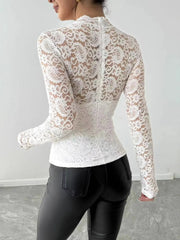 Zip Back Long Sleeve Lace Top