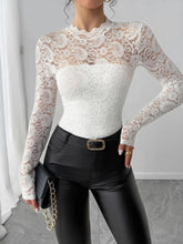 Zip Back Long Sleeve Lace Top White / S