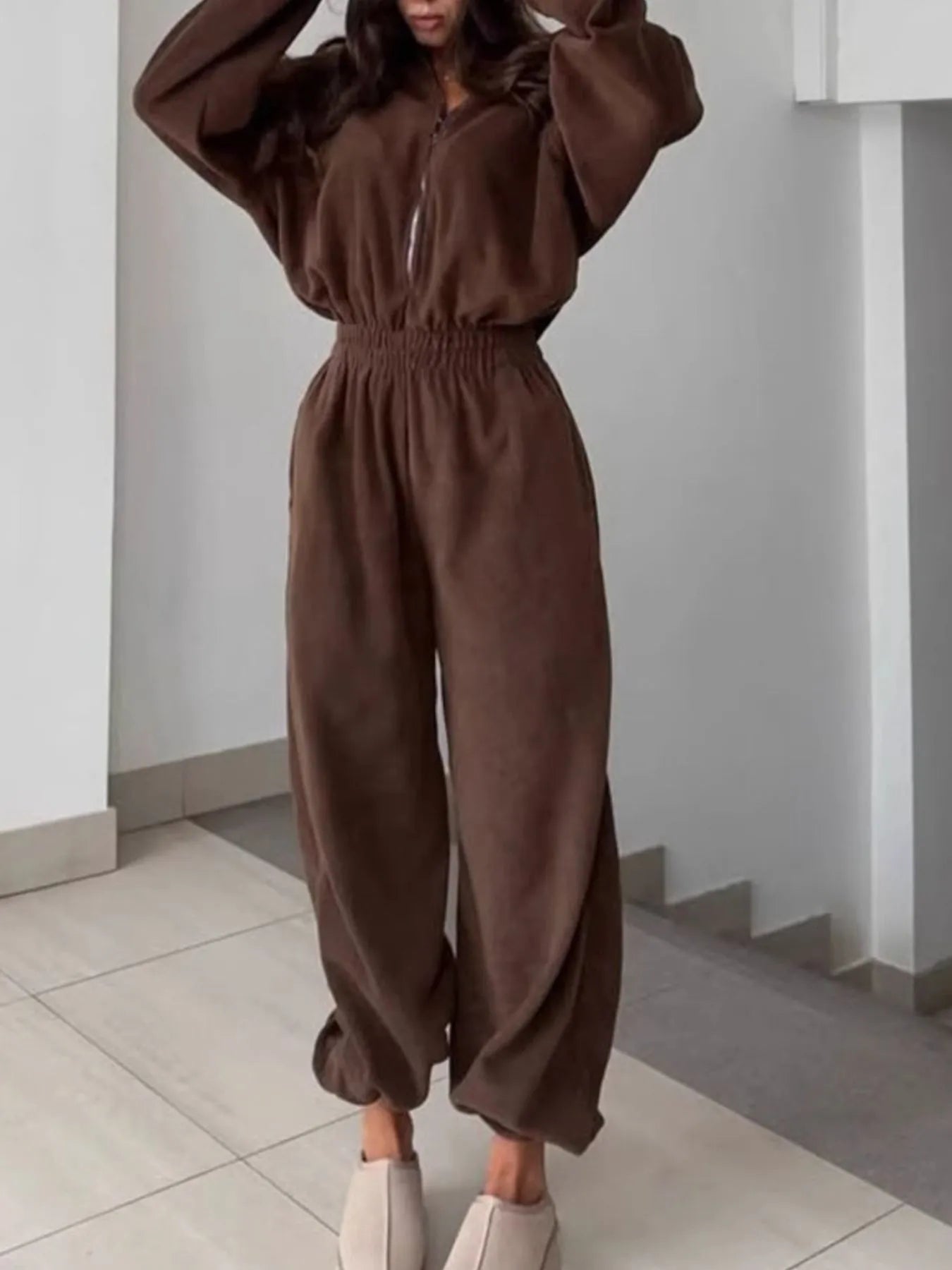 Zip Front Long Sleeve Jumpsuit