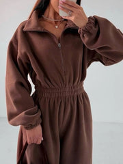 Zip Front Long Sleeve Jumpsuit