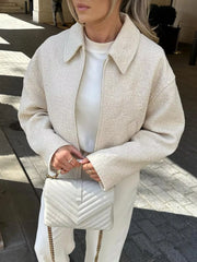 Zip Up Tweed Cropped Jacket Apricot / S