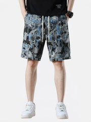Men's dark gray loose-fit cotton-blend shorts with a drawstring waist.