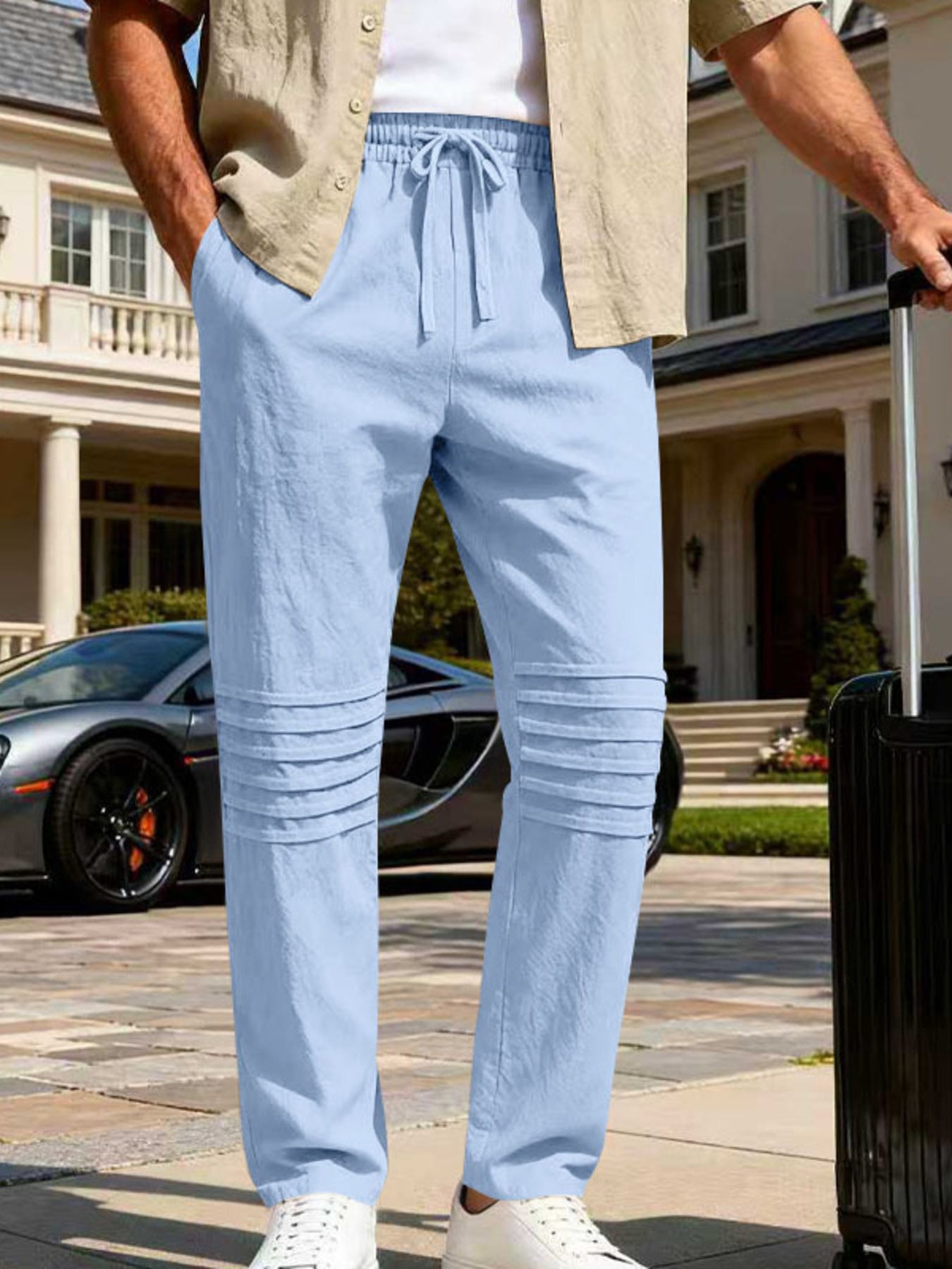 Men's casual drawstring pants with pockets.