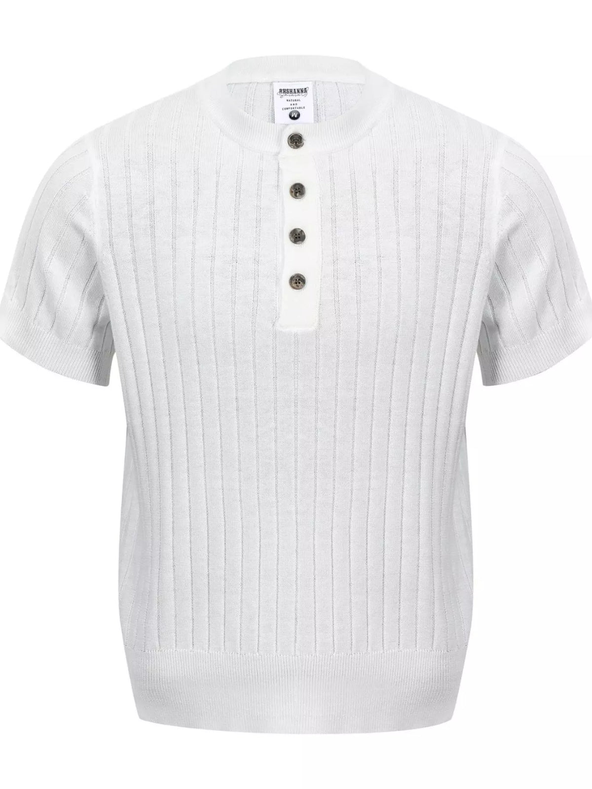 Men's ribbed short-sleeve knit top made from a slightly stretchy cotton-spandex blend.